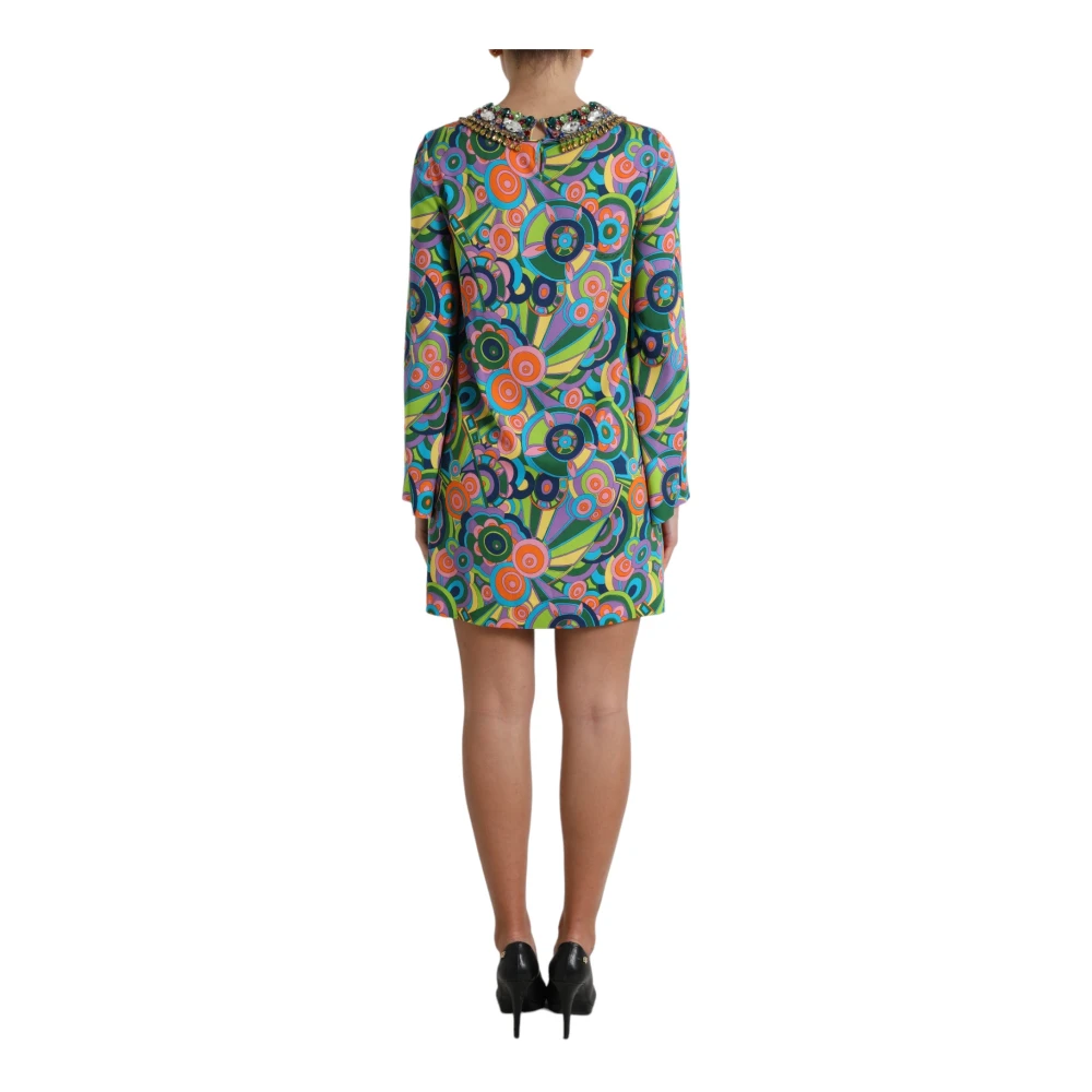 Dolce & Gabbana Geometrische Zijden Mini Jurk met Kristalversieringen Multicolor Dames