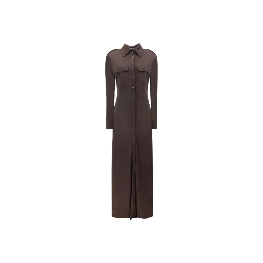 Tom Ford Monochrome Chemisier Jurk met Klassieke Kraag Brown Dames