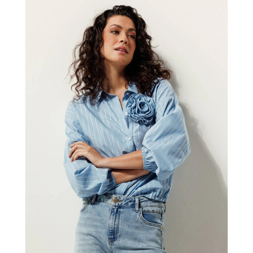 Tramontana Oversized Lurex-Gestreepte Blouse Blue Dames