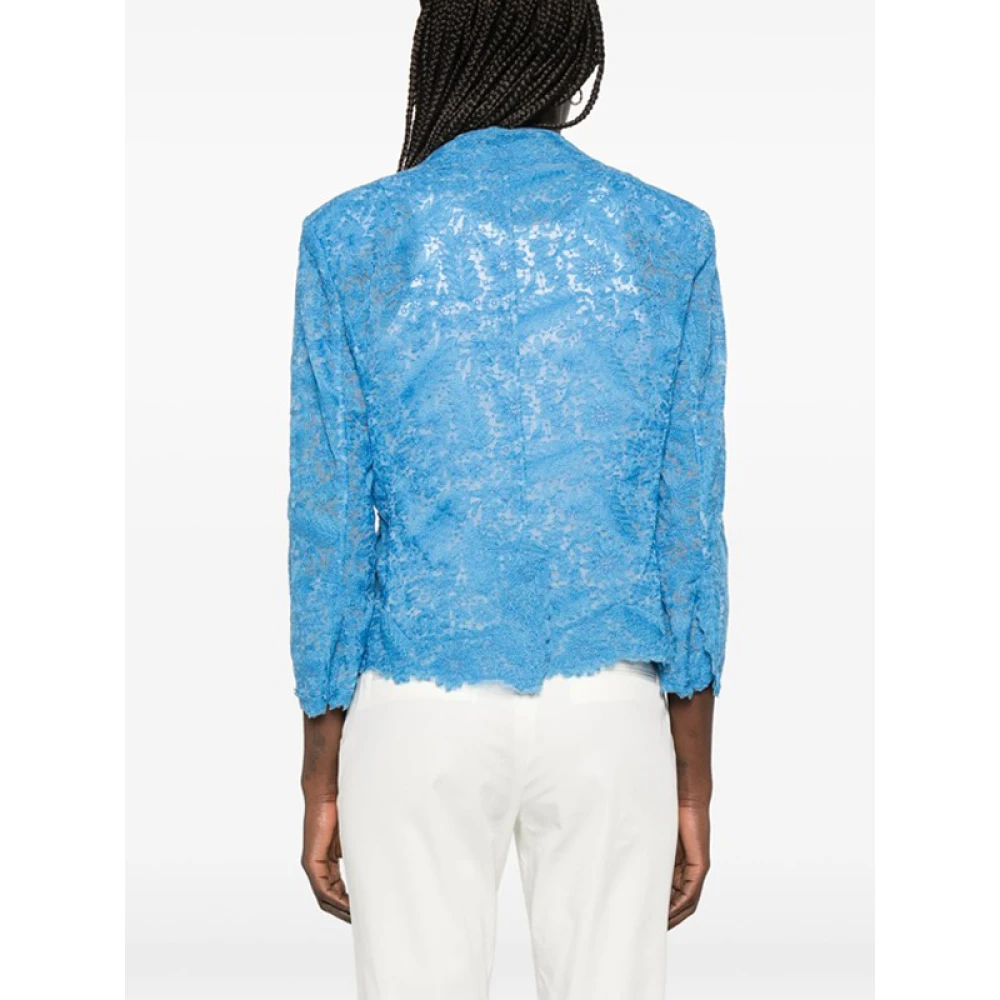 Ermanno Scervino Blauwe Kant Blazer met Schoudervullingen Blue Dames