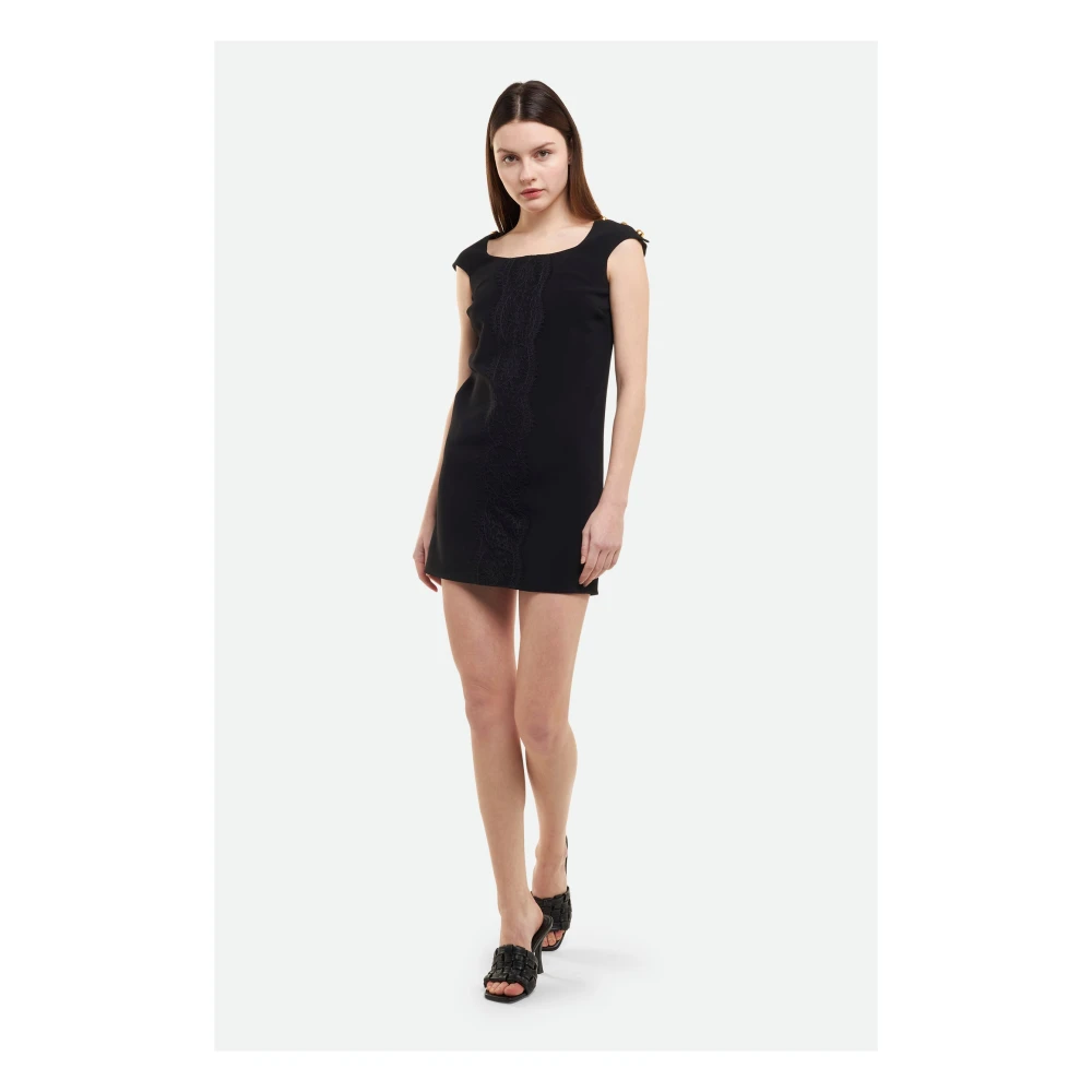 Elisabetta Franchi Zwarte Korte Mouw Ronde Hals Jurk Black Dames