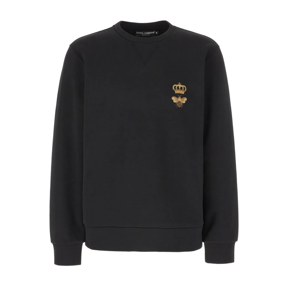 Dolce & Gabbana Zwarte Bij Geborduurde Crew Neck Sweater Black Heren