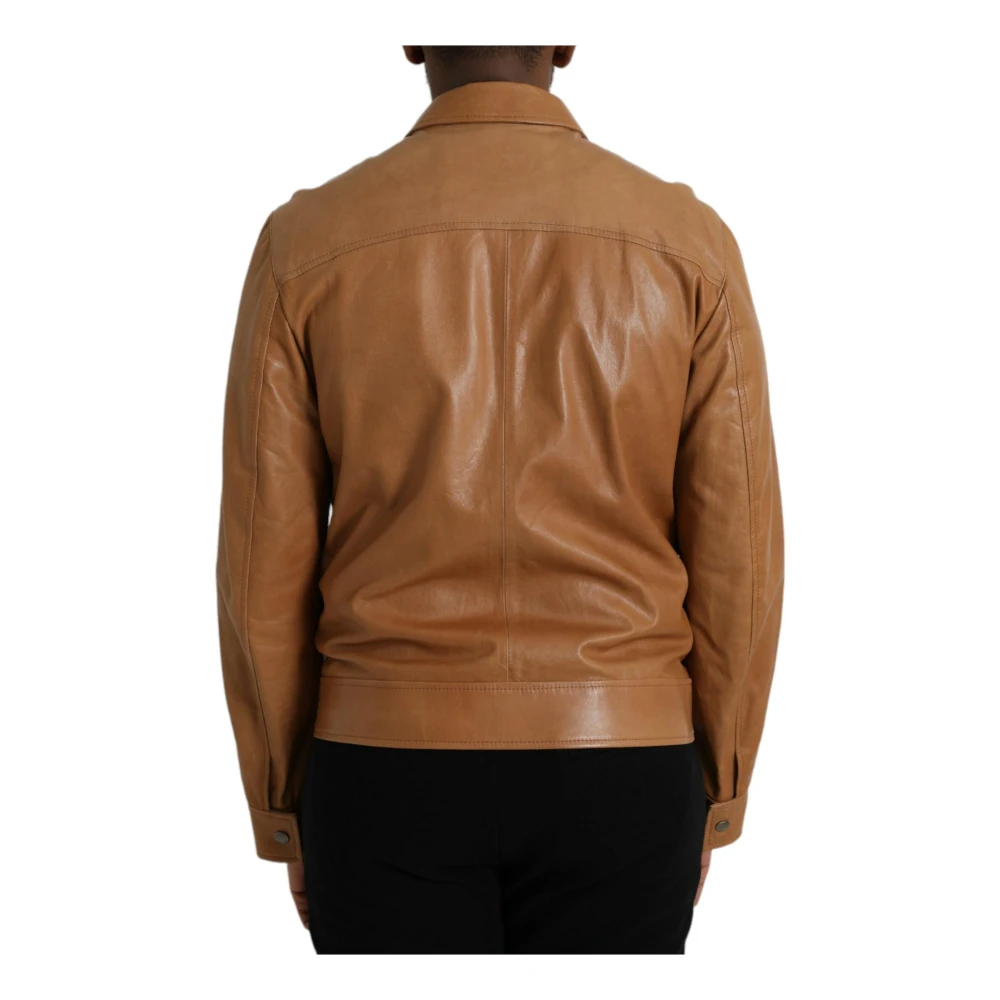Dolce & Gabbana Bruin Leren Zip Blouson Jas Brown Heren