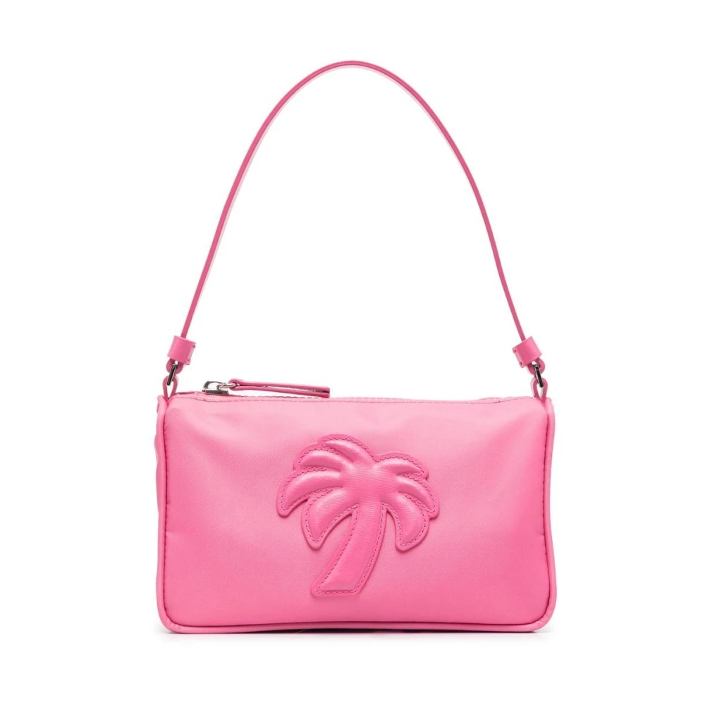 Palm Angels Rosa Nylon Handväska med Läder Palm Tree Patch Pink, Dam