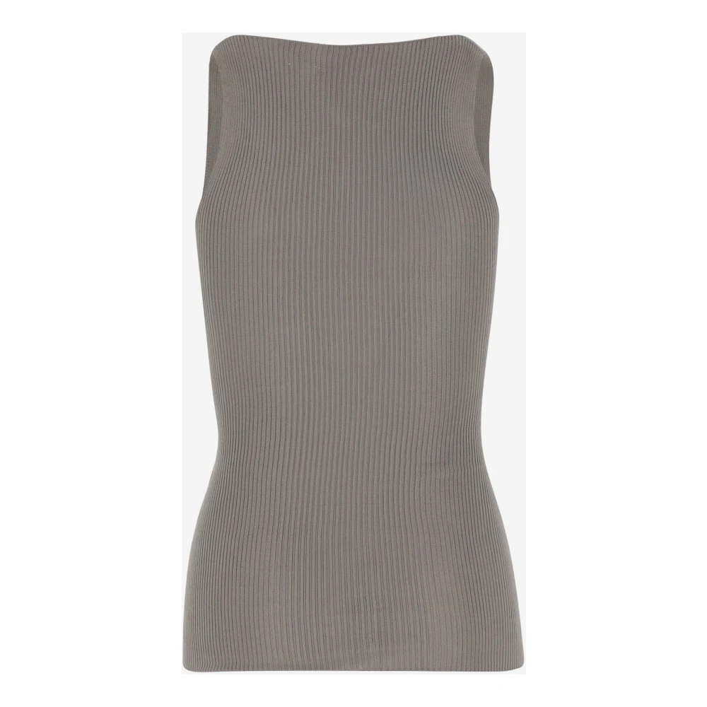 Sa Su Phi Geribbelde V-hals tanktop beige Dames