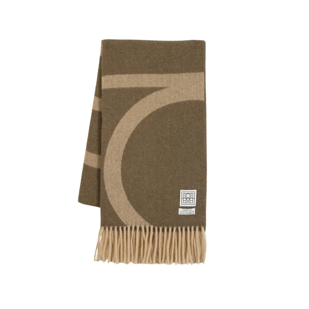 TotêMe Bruine Wol Monogram Jacquard Sjaal Brown Dames