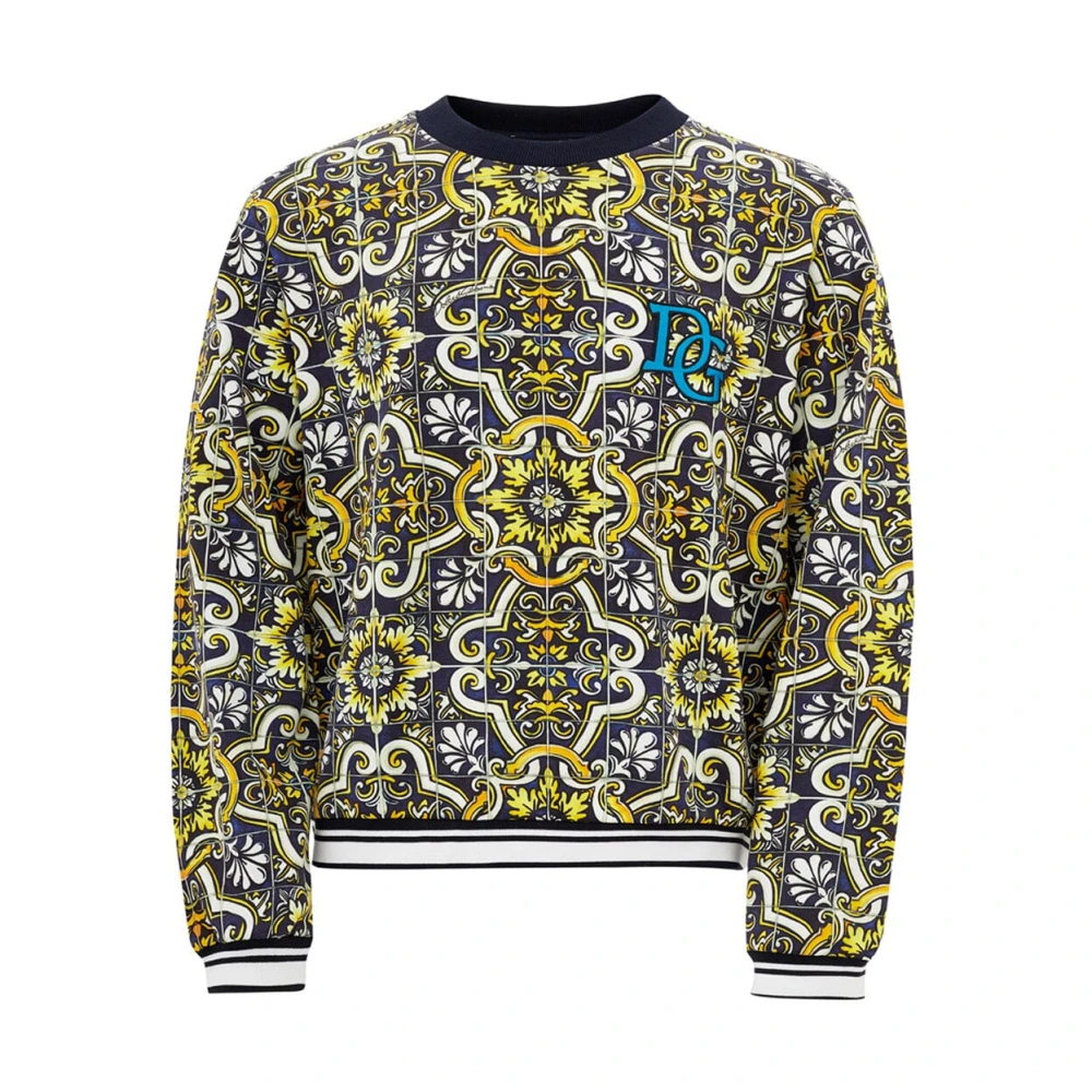 Dolce & Gabbana Majolica Print Sweatshirt Nieuw met labels Yellow Heren