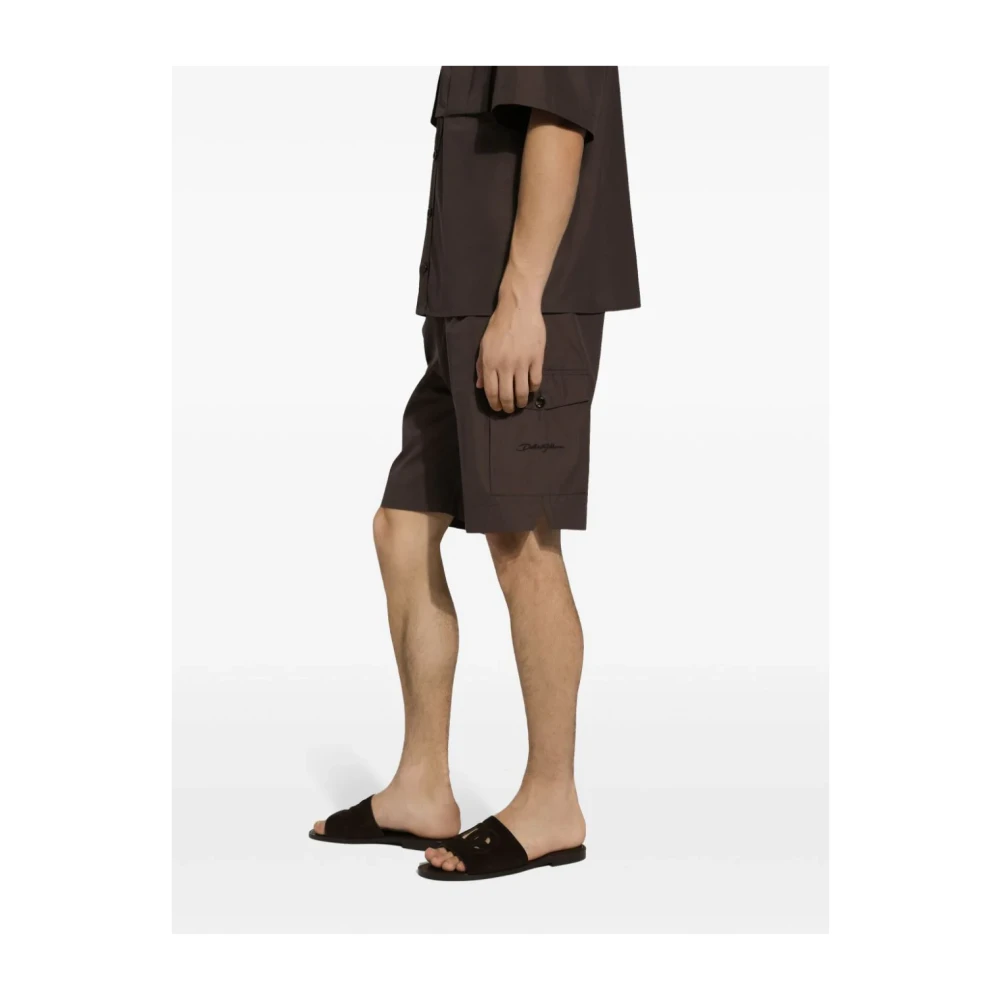 Dolce & Gabbana Bruine Katoenen Poplin Bermuda Shorts Brown Heren