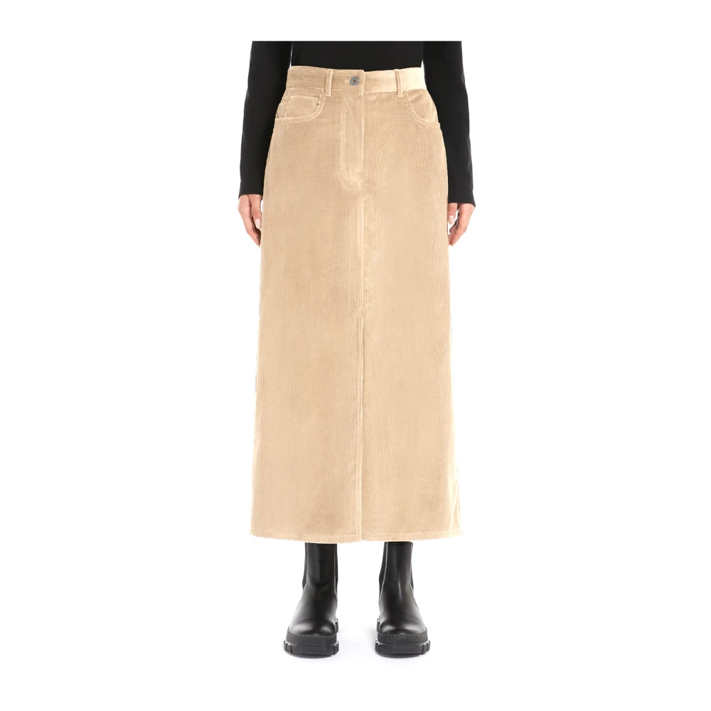 Max Mara Fluwelen rechte rok met denimdetails Beige Dames