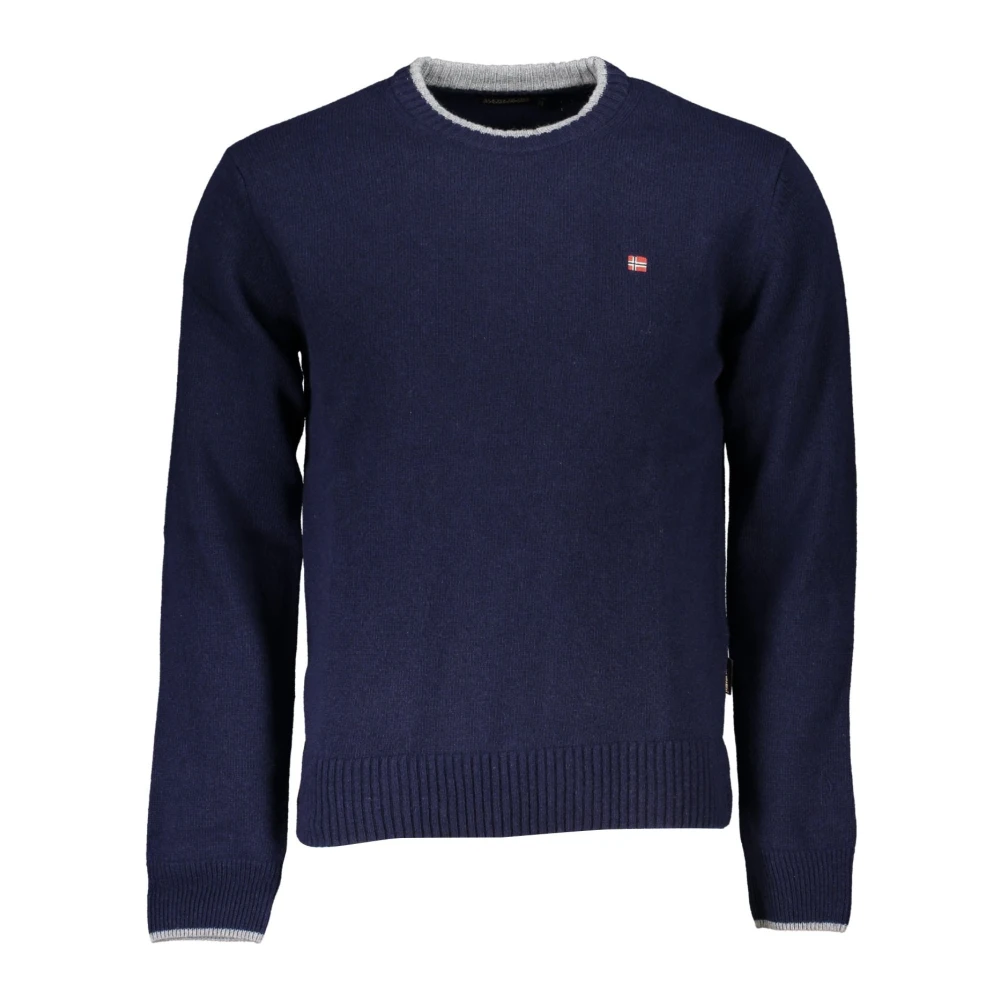Napapijri Men's Blue Round-Neck Knitwear, 2XL, Long Sleeve Jumper With Embroidery