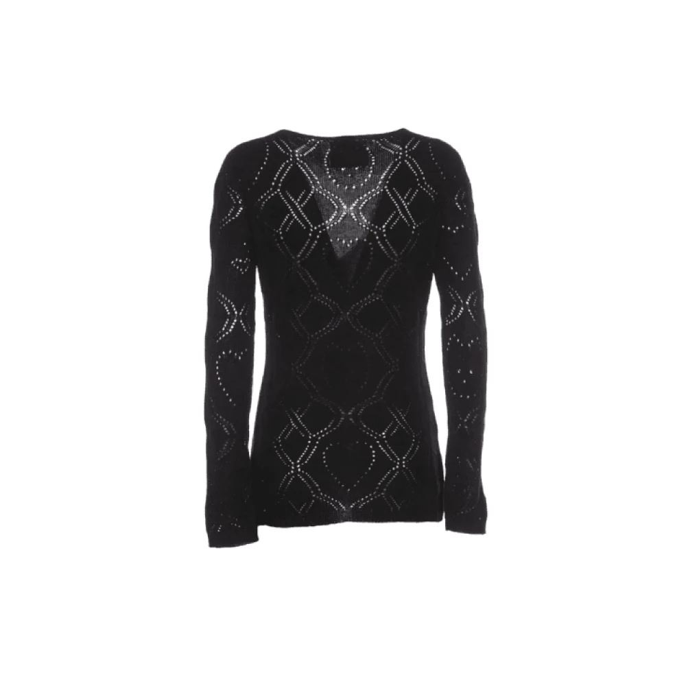 Twinset Zwarte Cardigan Treeblend Wol V-Hals Black Dames