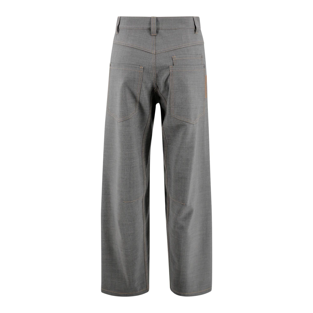 BRUNELLO CUCINELLI Grijze Wollen Blend Wijde Pijp Broek Gray Dames