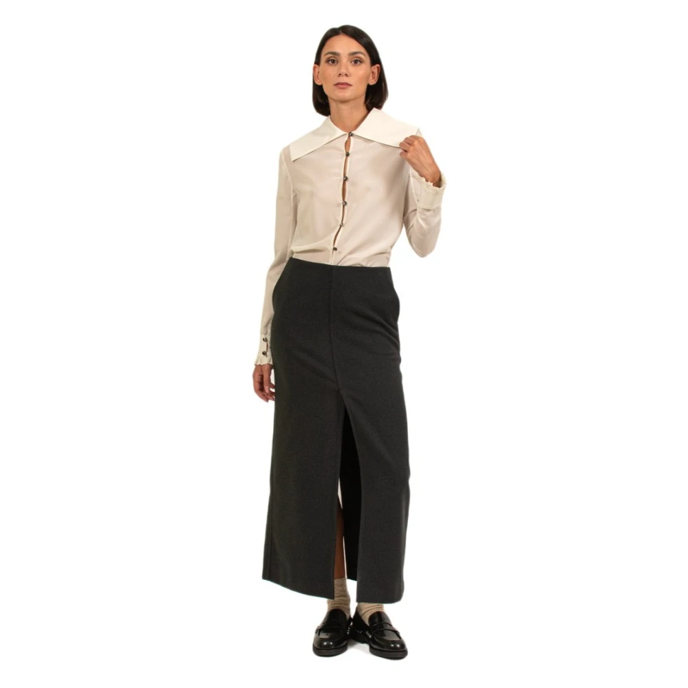 Philosophy di Lorenzo Serafini Zijden Overhemd met Wijde Kraag Beige Dames