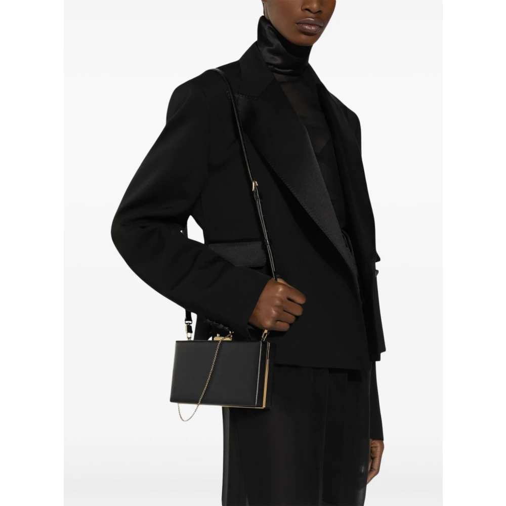 Dolce & Gabbana Zwarte Leren Schoudertas met Ketting Black Dames