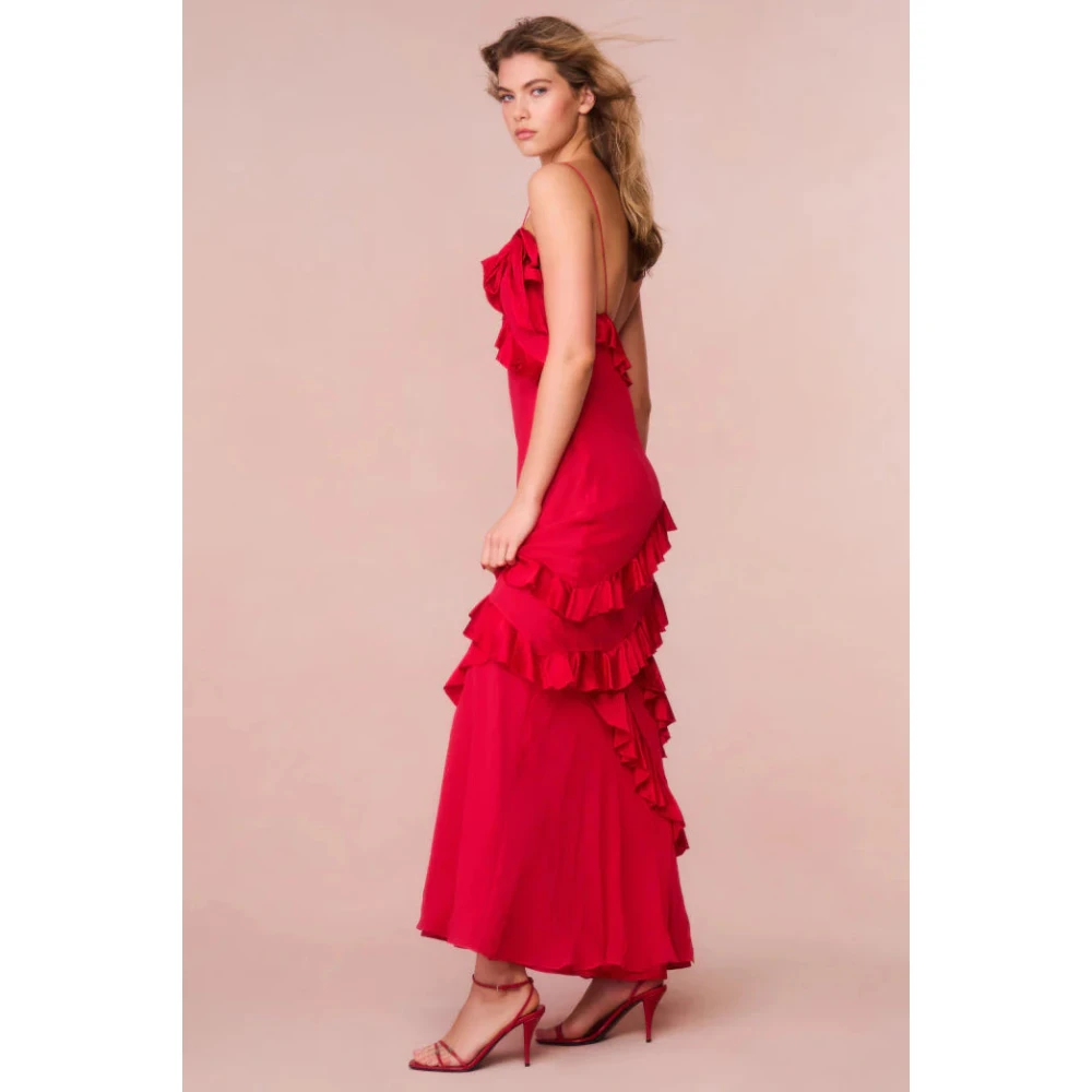 Loveshackfancy Rialto Zijden Ruche Maxi Jurk Red Dames