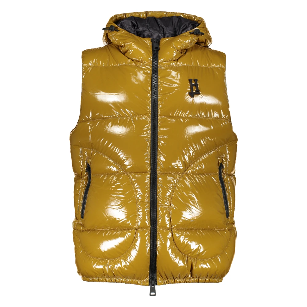 Herno Glanzende Bodywarmer met Capuchon en Zakken Brown Heren