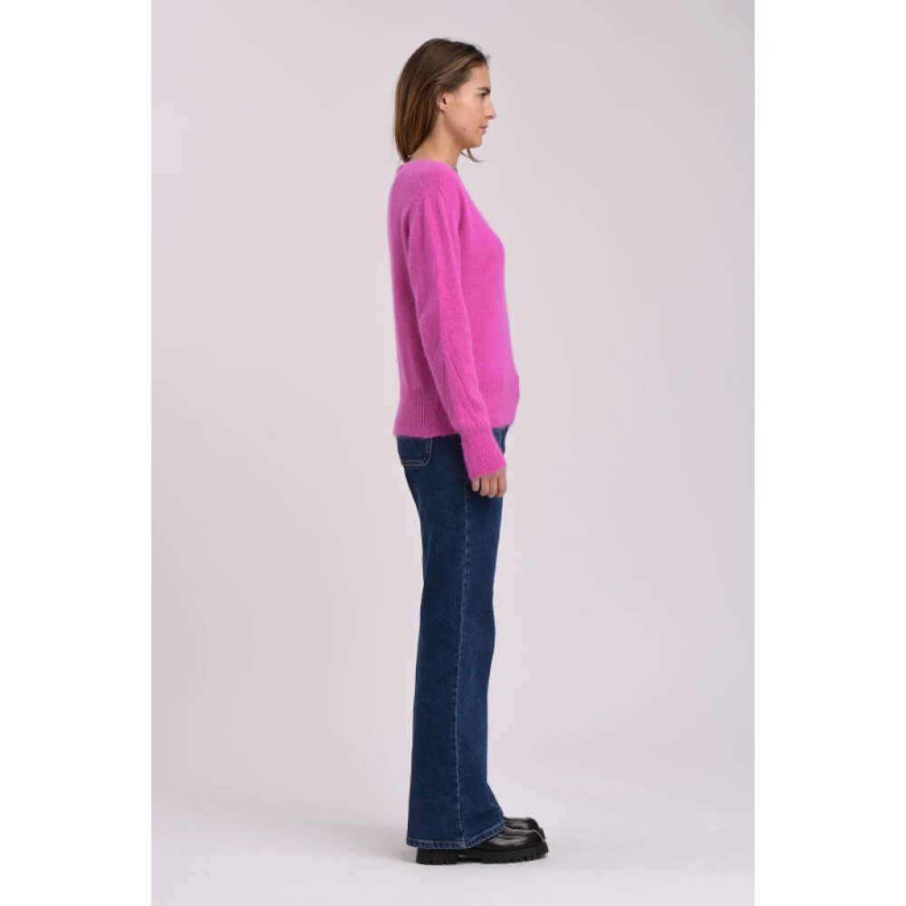 La Fée Maraboutée Angora V-hals trui boxy stijl Pink Dames