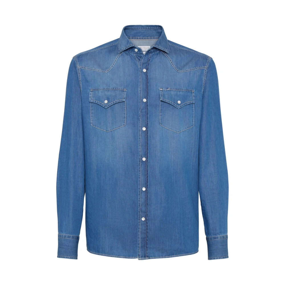 BRUNELLO CUCINELLI Denim drukknoopsluiting overhemd Blue Heren
