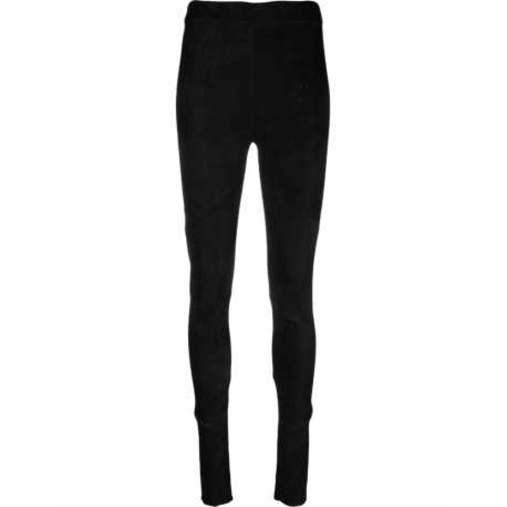 Isabel Benenato Zwarte Suède Leren Leggings met Hoge Taille Black Dames