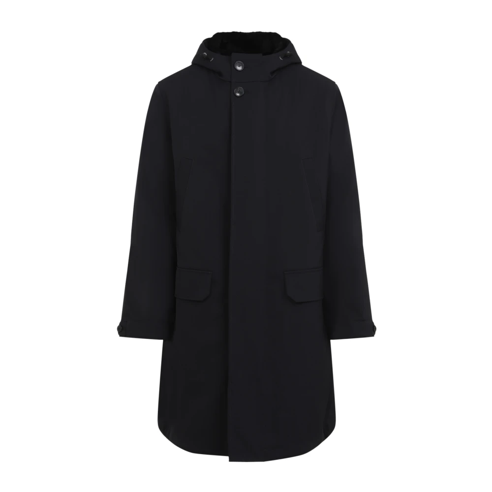 Yves Salomon Luxe Blauwe Leren Parka Jas Blue Heren