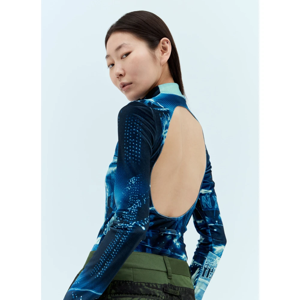 Jean Paul Gaultier Fluwelen Bodysuit Fashion Fiction Collectie Blue Dames