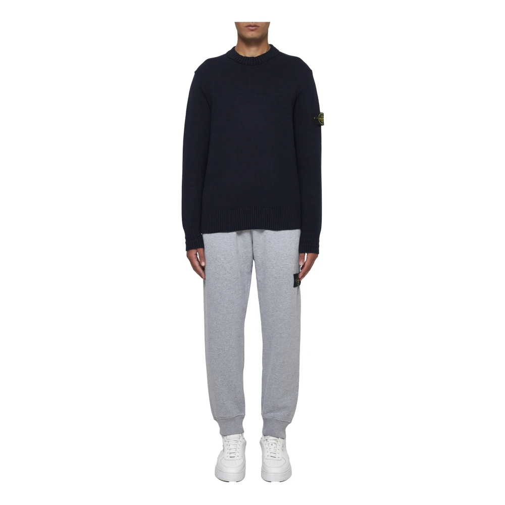 Stone Island Blauwe Crew Neck Sweater Logo Badge Blue Heren