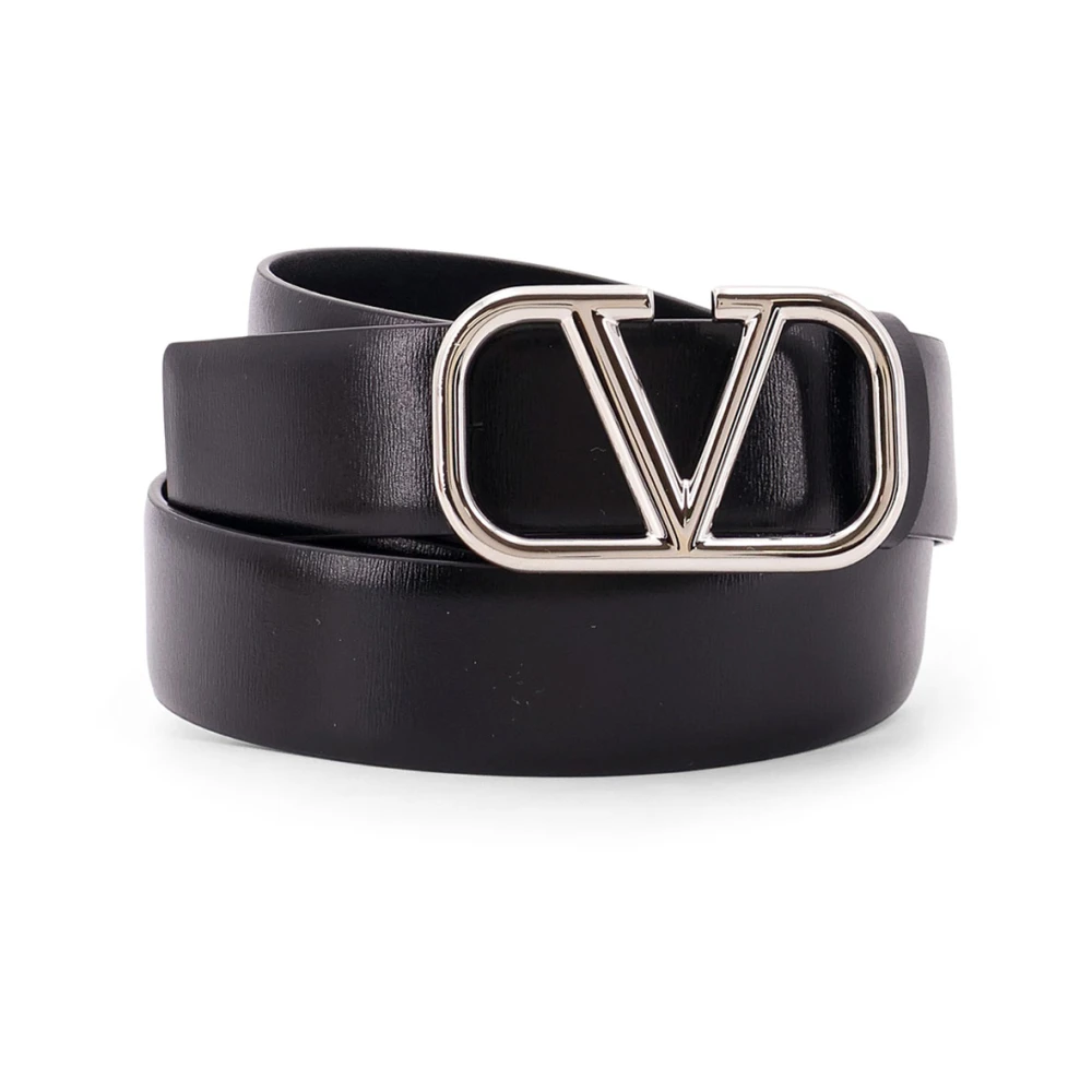 Valentino Garavani Verstelbare leren riem met metalen gesp Black Heren