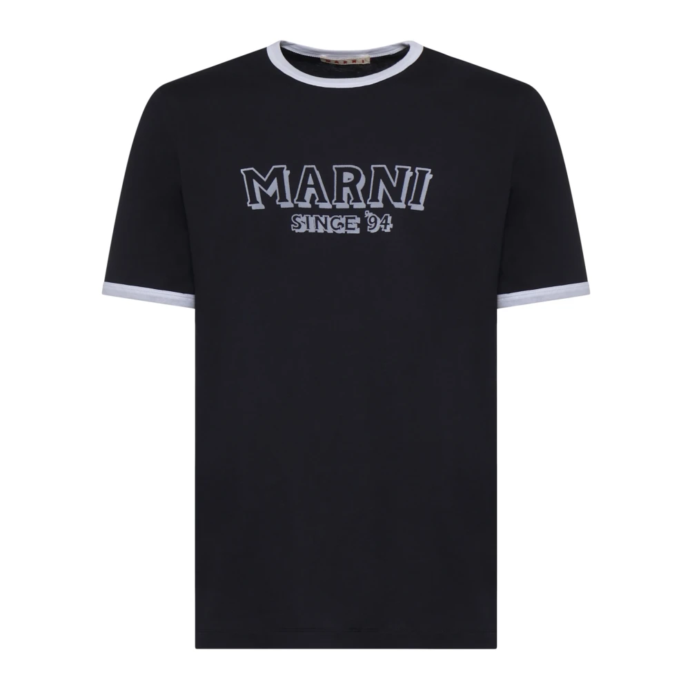 Marni Men's Blue Crew-Neck Printed T-Shirt