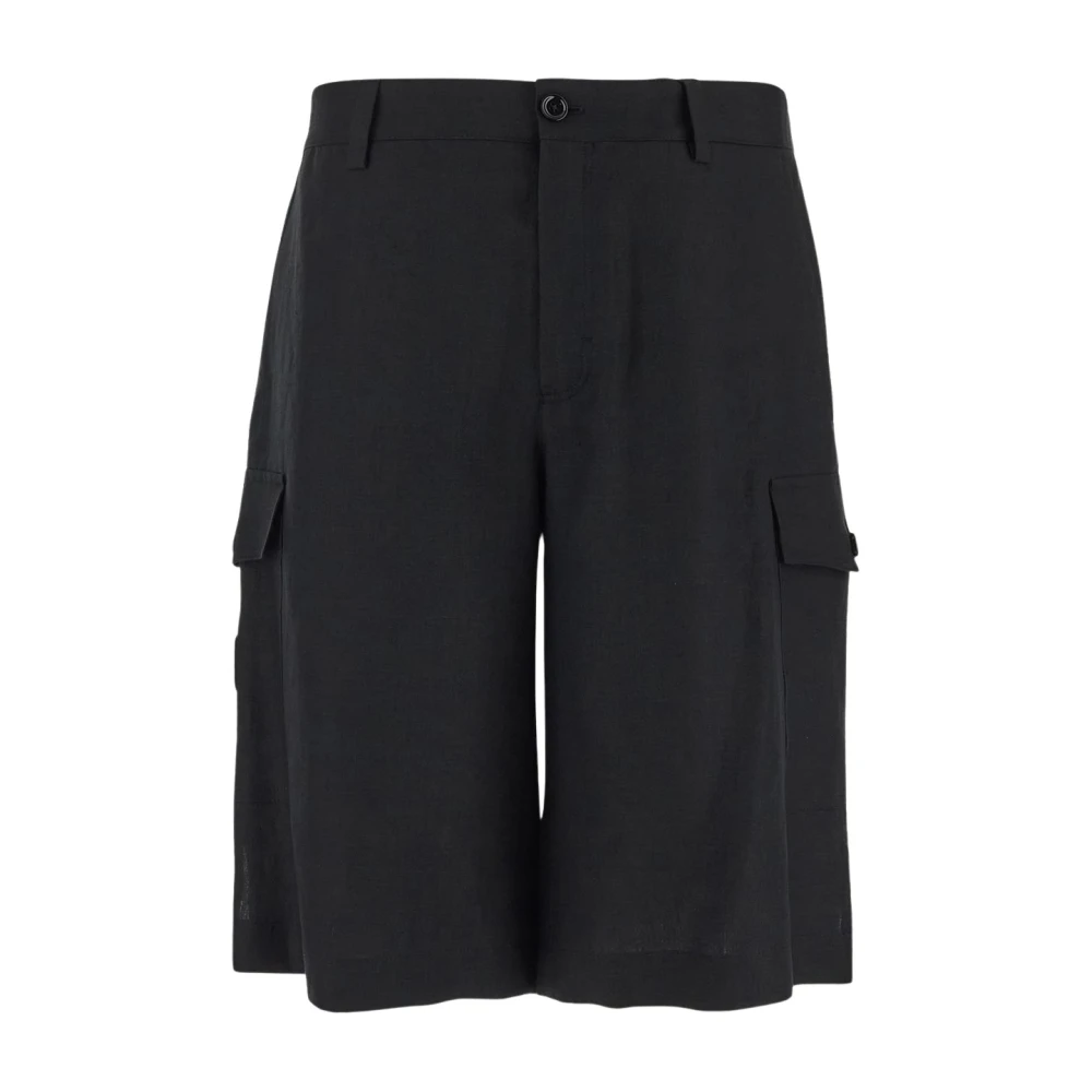 Dolce & Gabbana Linnen Bermuda Cargo Shorts Black Heren
