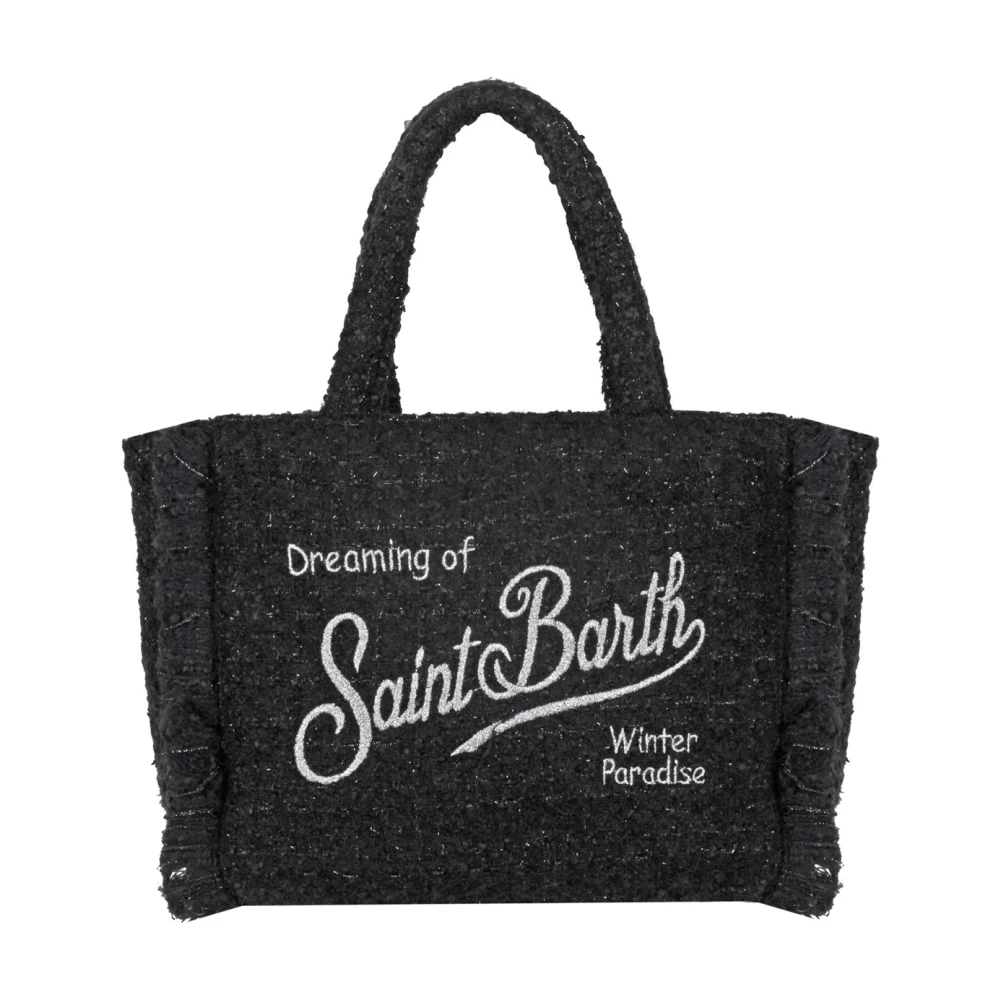 MC2 Saint Barth Tweed Medium Tas met Franjes Black Dames