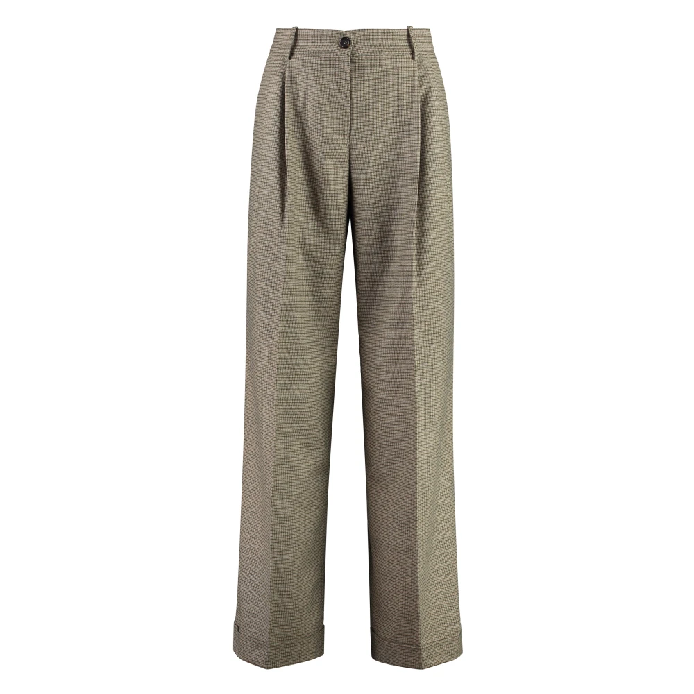 Pinko Women's Brown Wide Trousers, M, Wide Leg Wool Trousers