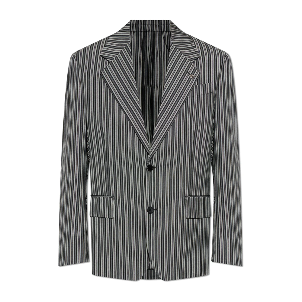 Versace Mannelijk Grijs Jassen Heren, M, Wol, Gestreepte Blazer