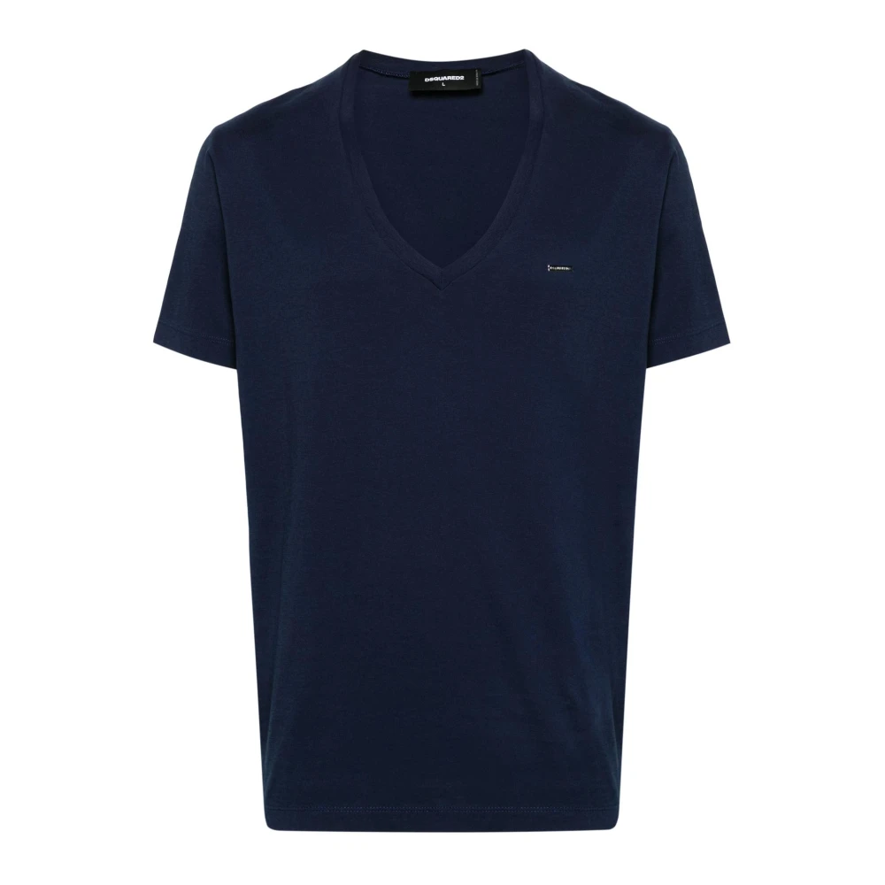 Dsquared2 Blauw Logo V-hals T-shirt Blue Heren