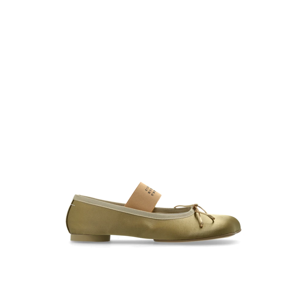Mm6 Maison Margiela Women's Green Ballerinas,, Ballet Flats With Logo Size 5 Uk
