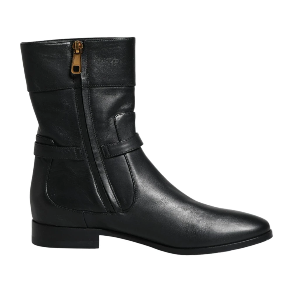 Dolce & Gabbana Damen Schwarz E Lederstiefel Bis Zur Wade,E Lederstiefel Für