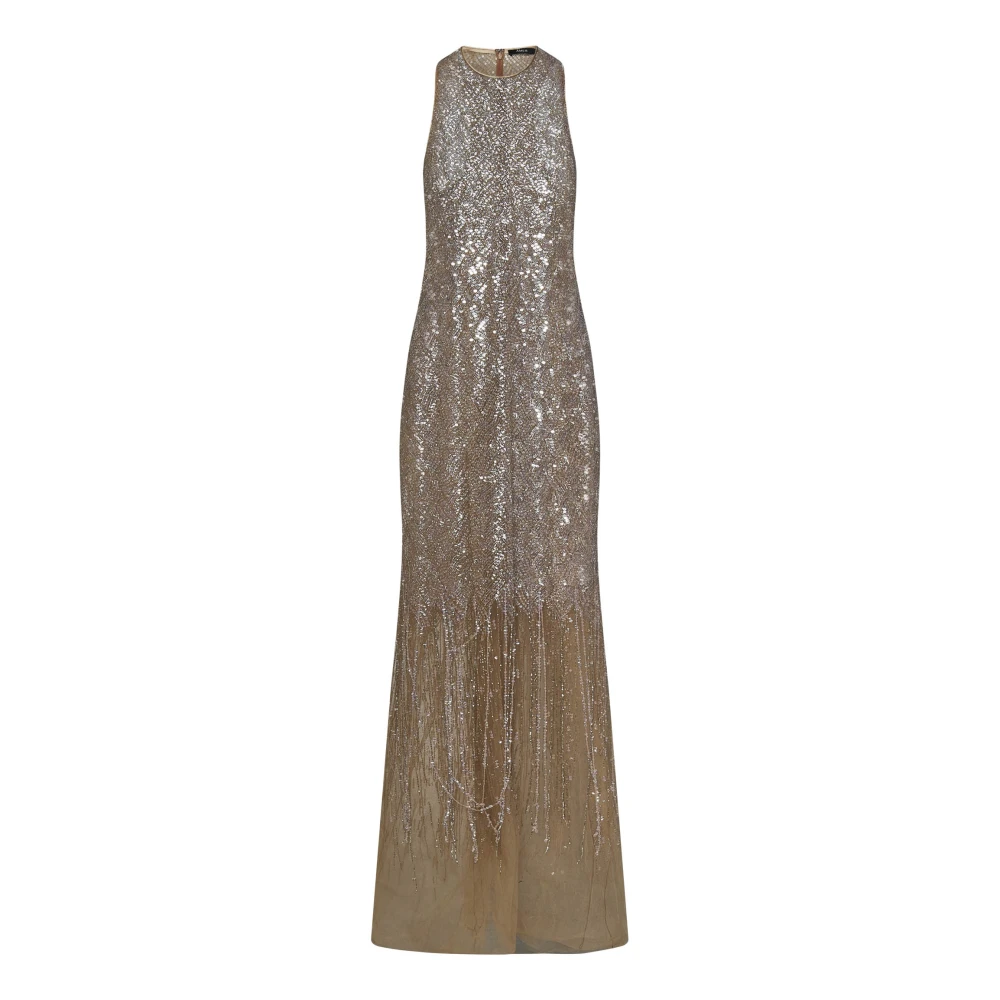 Amen Beige Paillet Tule Jurk Elegant Stijl Beige Dames