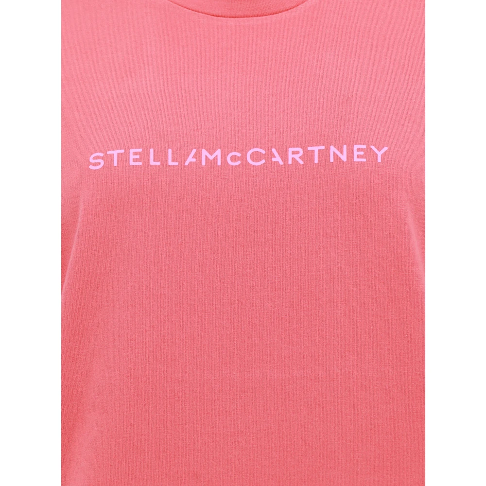 Stella Mccartney Roze Geribbelde T-shirt met Logo Print Pink Dames