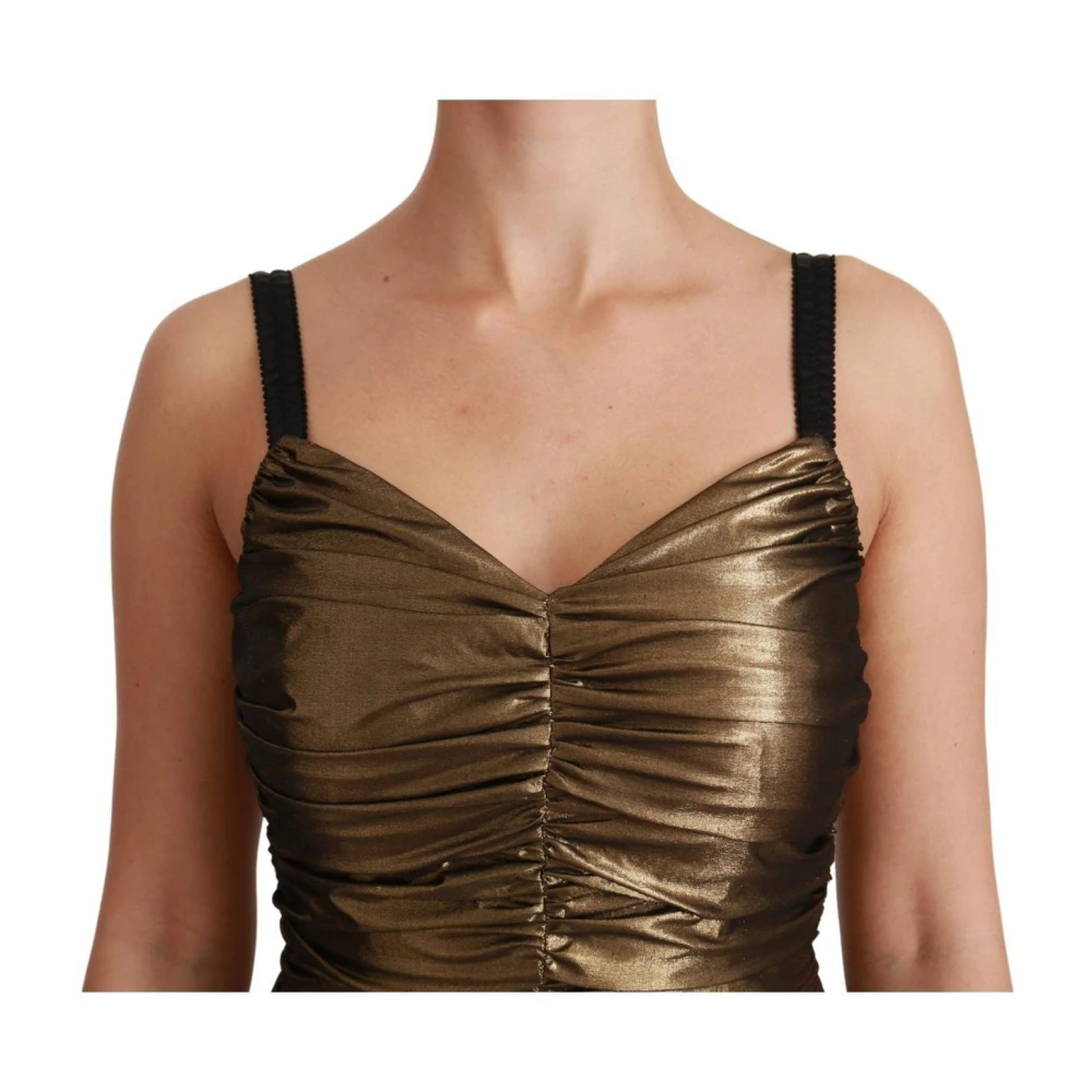Dolce & Gabbana Gouden Metallic Bodycon Gerimpelde Jurk Rits Yellow Dames