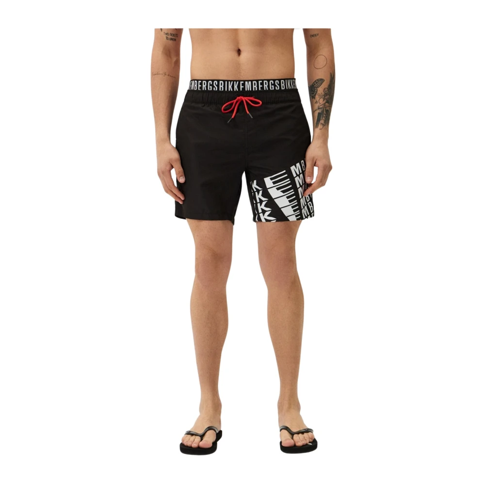 Bikkembergs Elastische Taille Logo Zwemshorts Black Heren