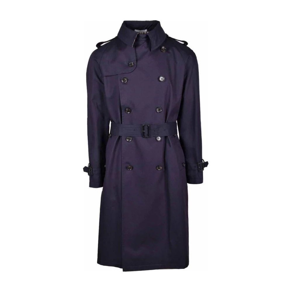 Aquascutum Blauwe Katoenen Double-Breasted Trenchcoat Blue Heren