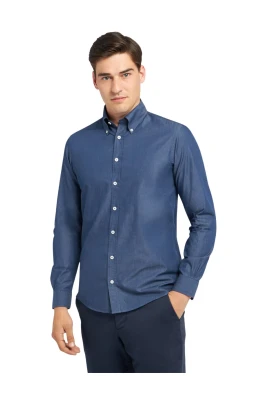 Slim Fit Denim Twill Button Down Skjorta