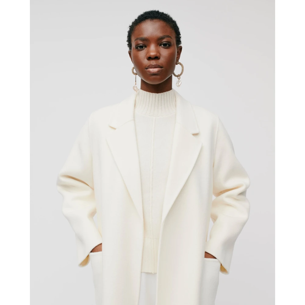 IVY OAK Midi Wollen Jas met Riem en Zakken White Dames