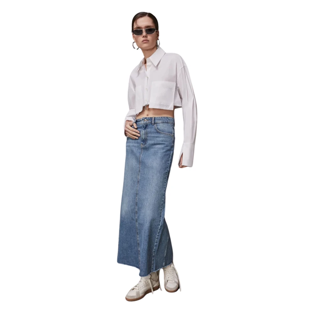PATRIZIA PEPE Denim Maxi Rok met Diepe Split Blue Dames