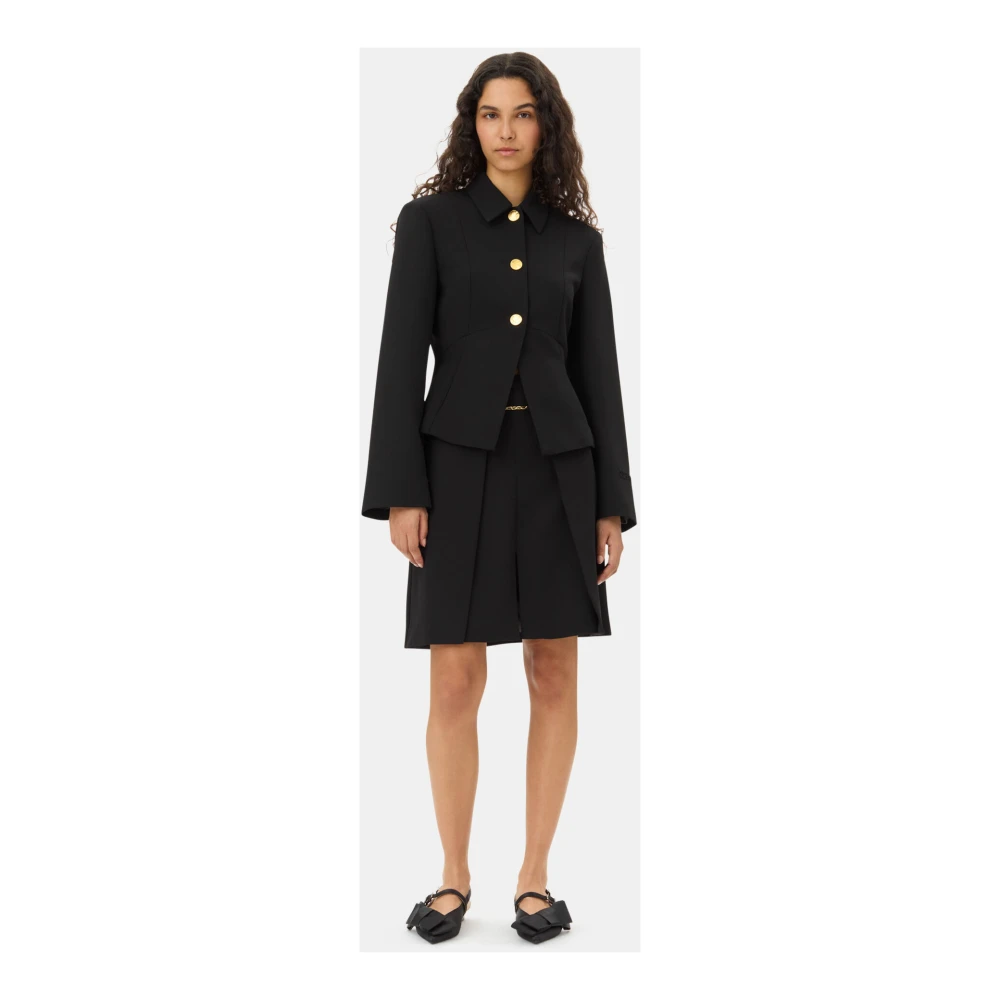 Ganni Zwarte Twill Suiting Blazer met Gouden Knopen Black Dames