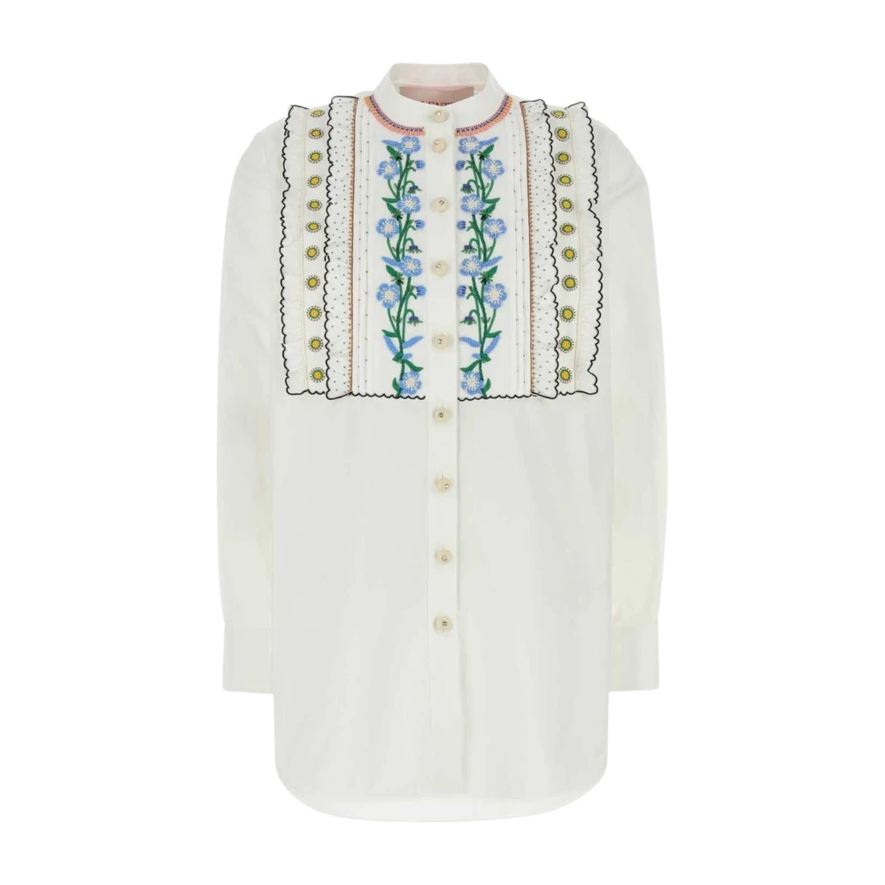 Valentino Garavani Women's White Shirts, Xs, Embroidered Cotton Popeline Shirt