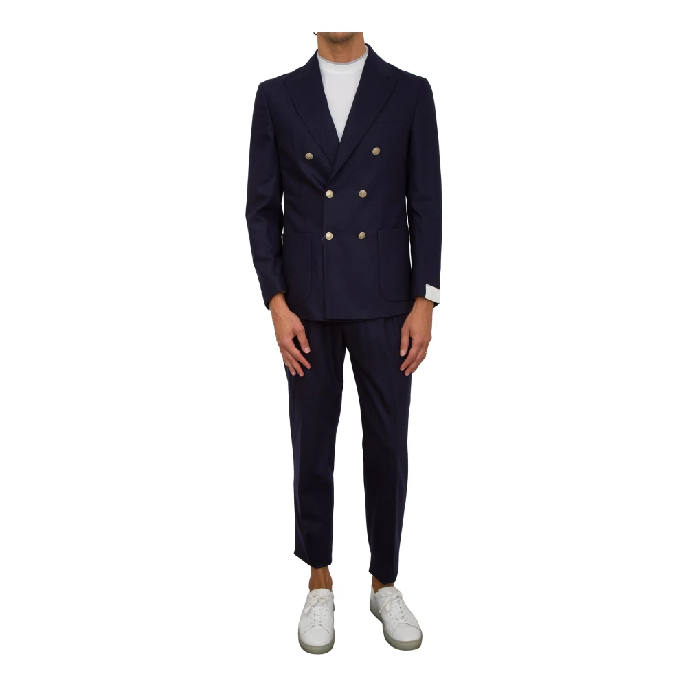 Eleventy Blauw Dubbel Breasted Pak Broek Blue Heren