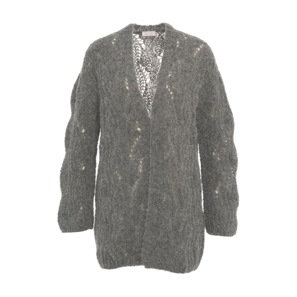 Liu Jo Alpaca Blend Gebreide Vest Oversize Fit Gray Dames