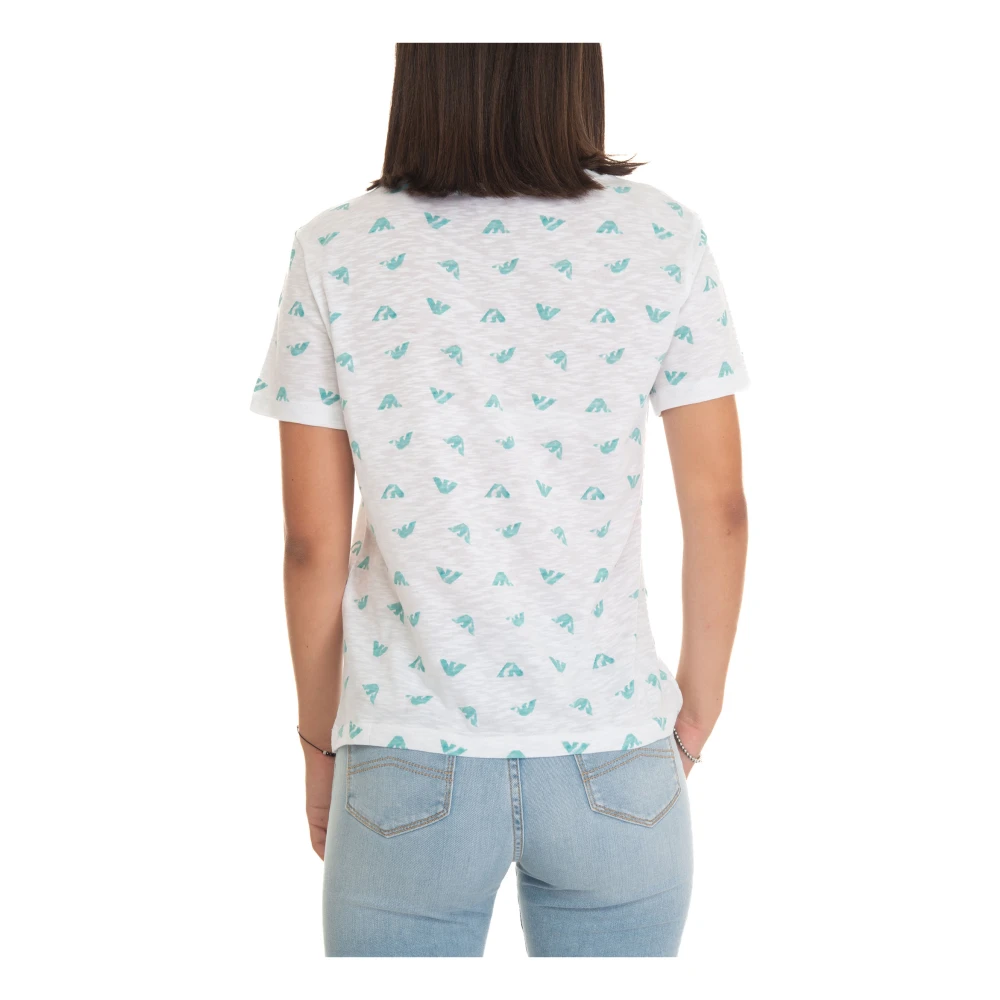 Emporio Armani Logo Print Slim Fit Katoenen T-shirt White Dames