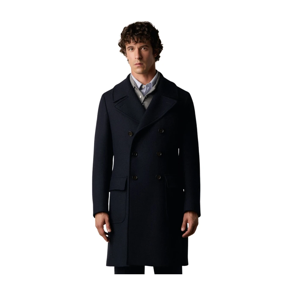 Brooks Brothers Blue Single-Breasted Coats, Male, L, Tailored Double-Breasted Wool Coat