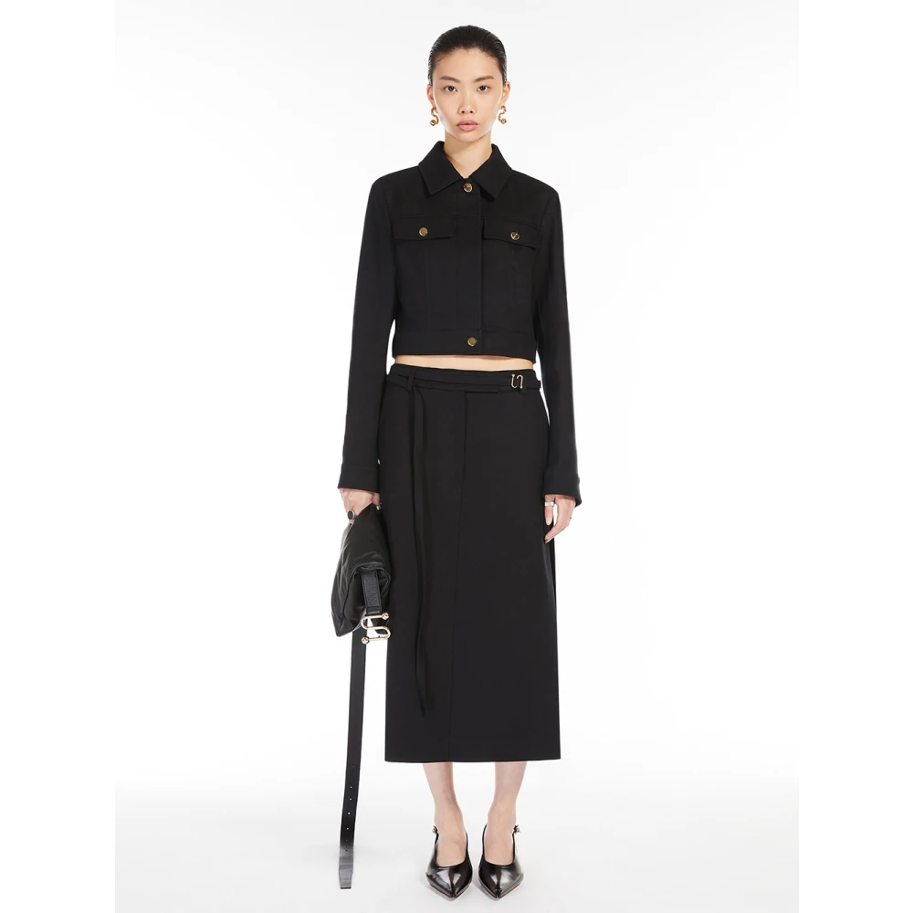 SPORTMAX Zwarte Rok met Dubbele Wikkelriem Black Dames